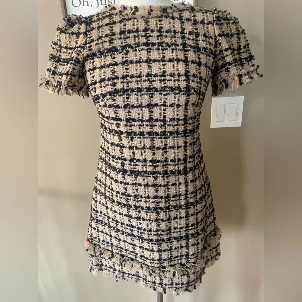 Kate Spade Black and Tan jewel neck sheath Tweed Mini Dress size 0